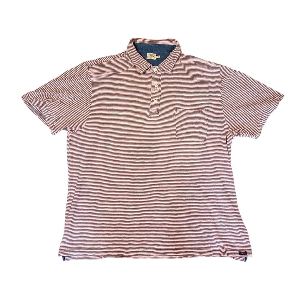 Faherty Men's Indigo Polo Shirt Red Blue White Stripe Preppy Ivy XXL